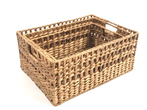 Premium Rectangular Faux Water Hyacinth Basket Set of 3 with Cut-out Handles